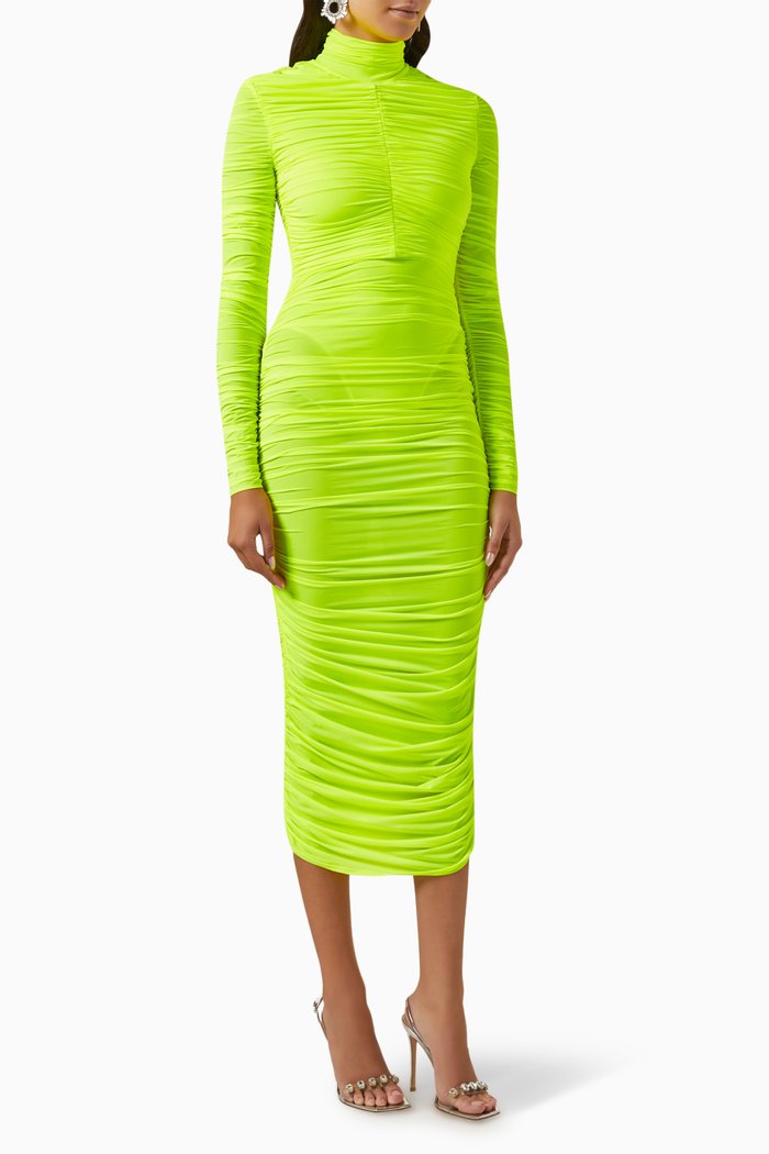 

Carlton Turtleneck Ruched Midi Dress in Lycra, Yellow