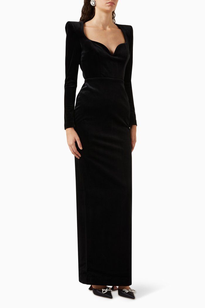 

Elison Sweetheart Dress in Velvet, Black