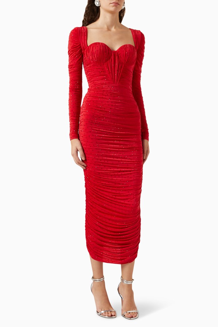 

Breslin Ruched Dress in Stretch-jersey, Red