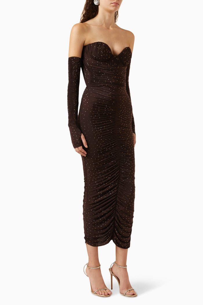 Tylen Ruched Dress in Stretch-jersey, Brown