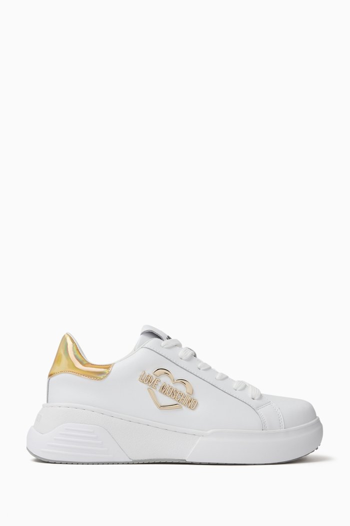 

Heart Logo Sneakers in Faux Leather, White