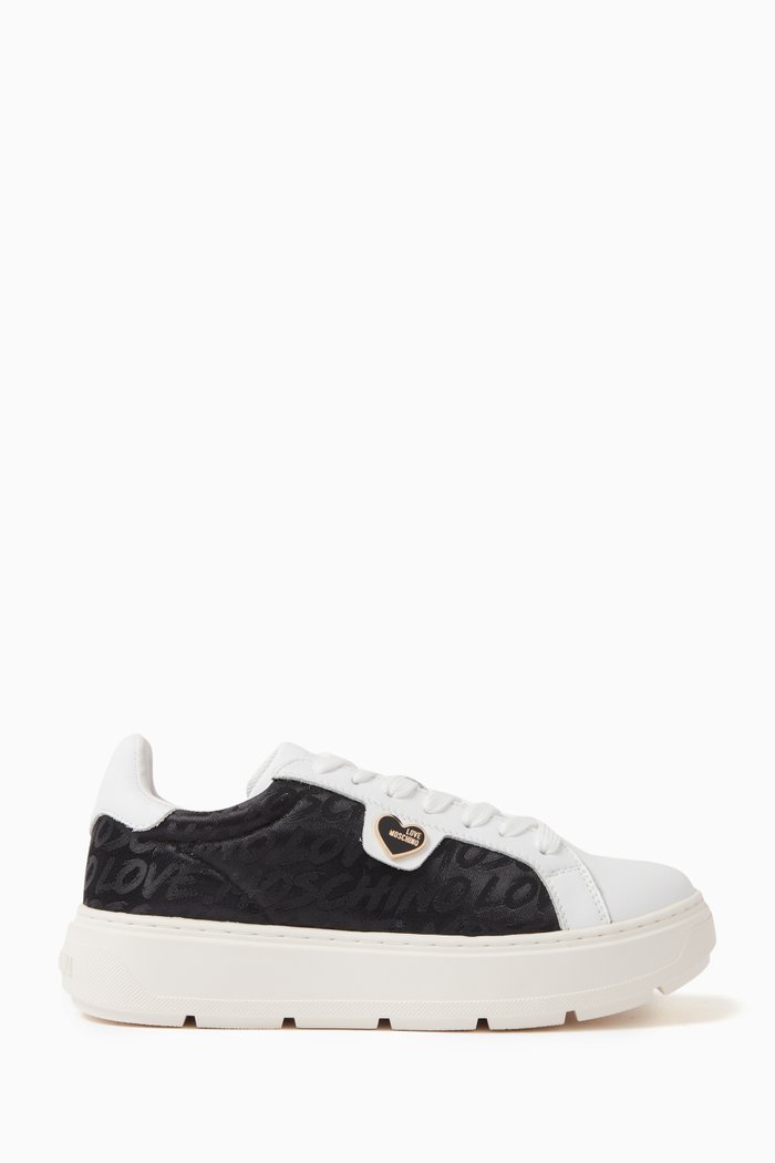 

Logo-jacquard Low-top Sneakers in Fabric & Leather, Black