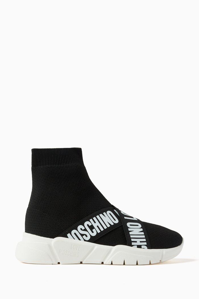 

Logo Sock Sneakers in Knit, Black