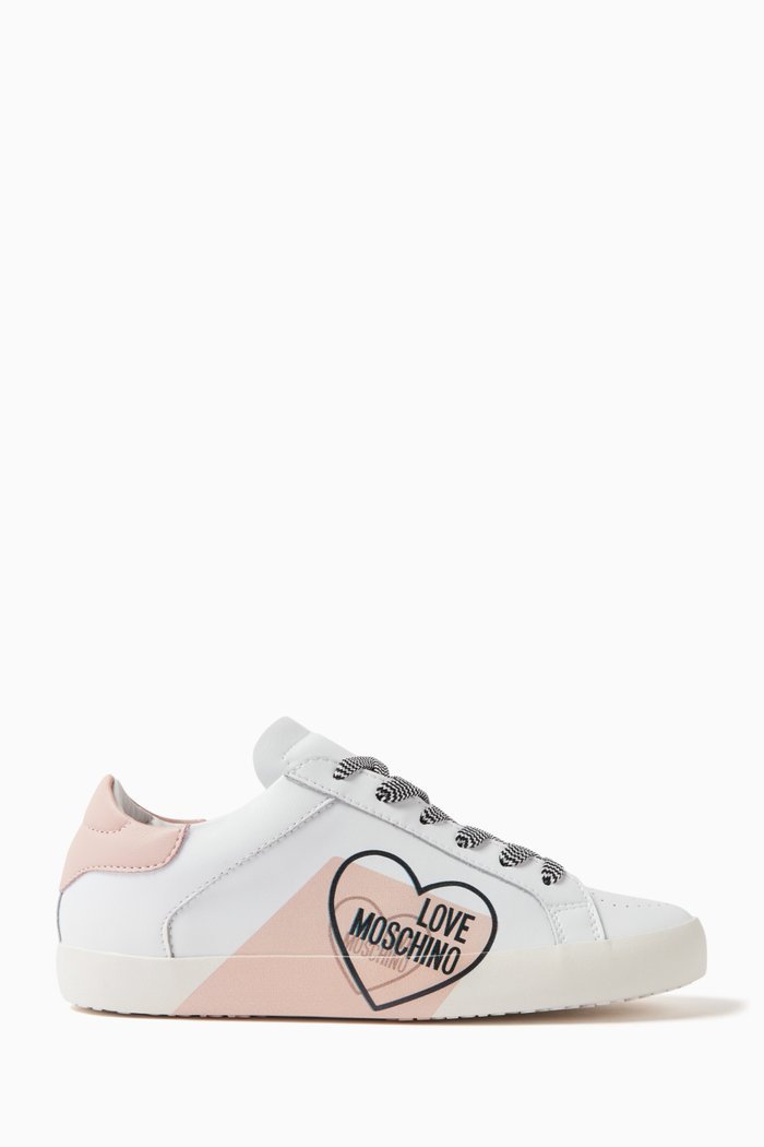 

Logo-print Low-top Sneakers in Leather, Pink