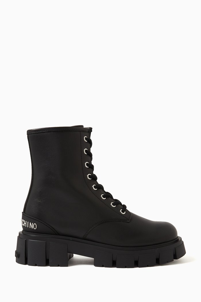 

Lace-up Ankle Boots in Leather, Black