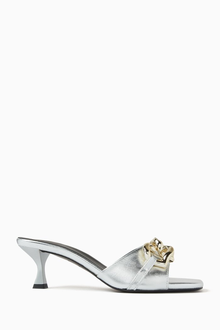 

Chainlink Mules in Leather, Silver