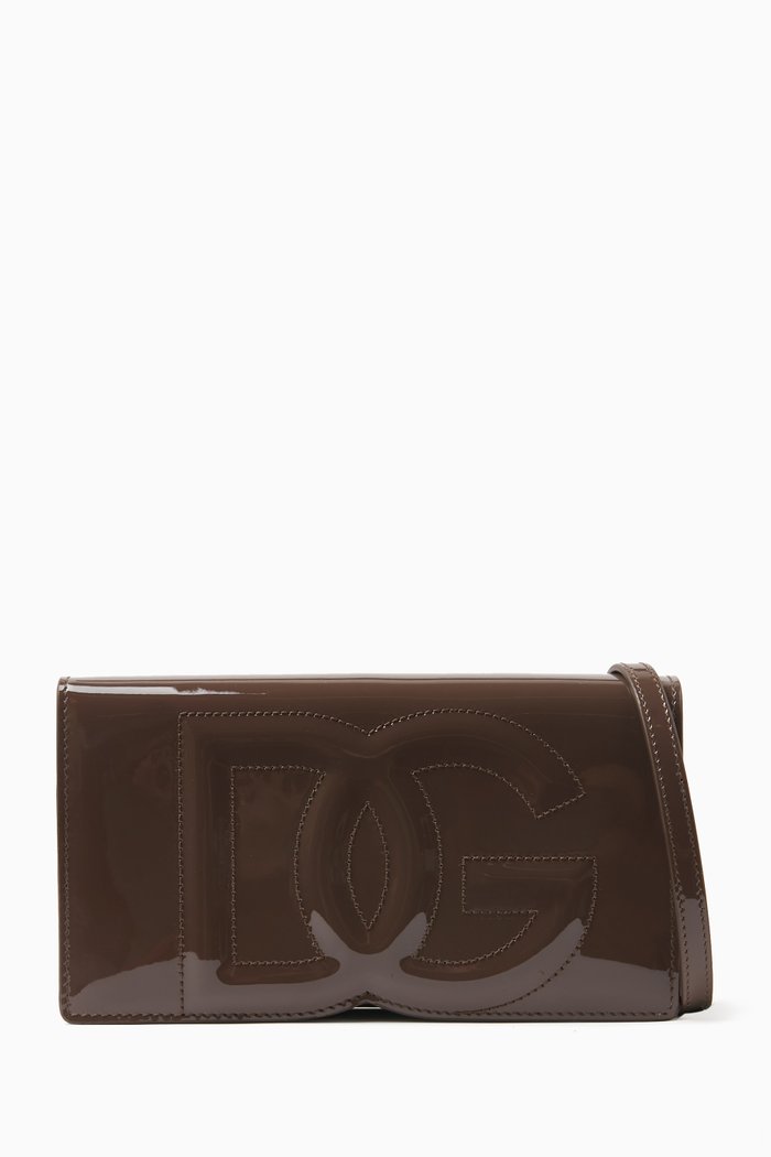 

Mini DG Logo Phone Bag in Patent Leather, Grey