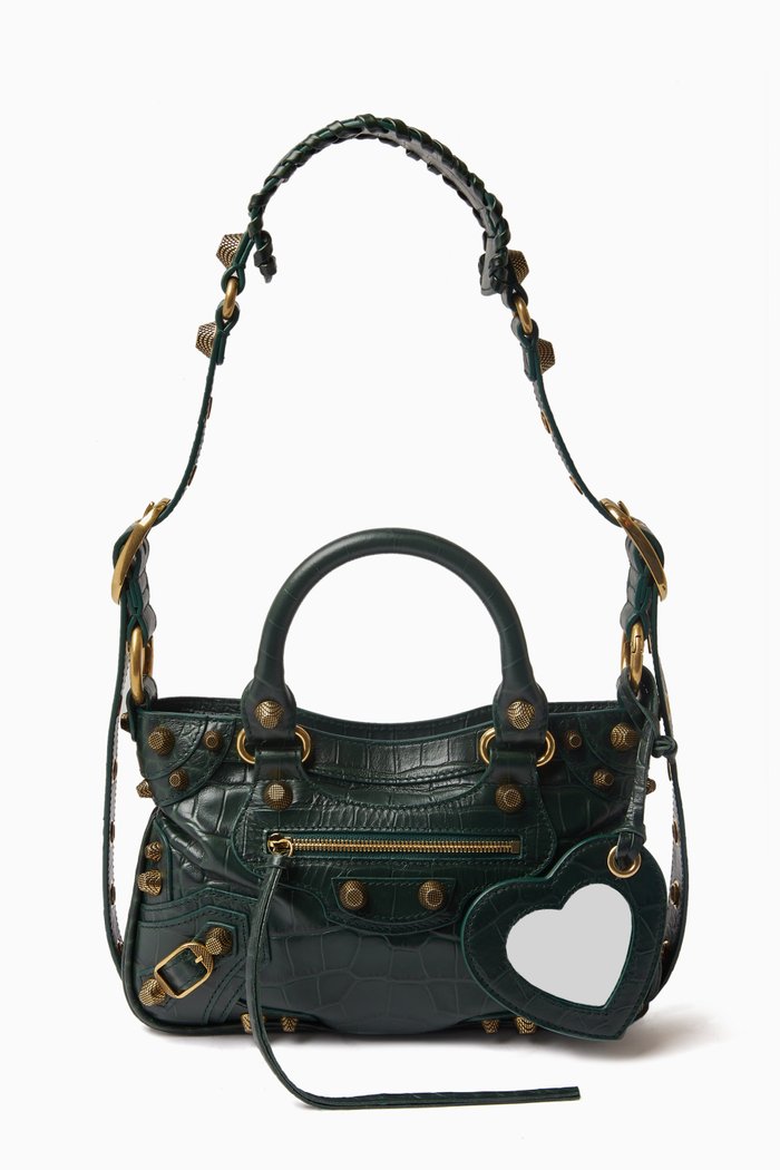 

Small Neo Cagole Tote Bag in Crocodile-embossed Leather, Green