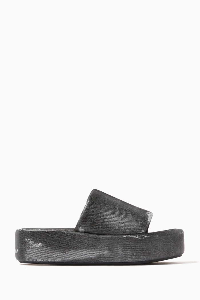 

Rise Slides in Denim Print Leather, Black
