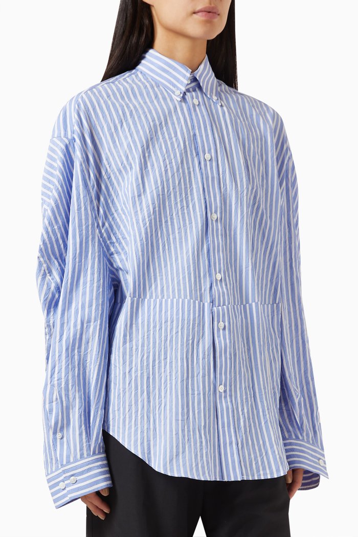 

Twisted Sleeve Shirt in Cotton, Blue