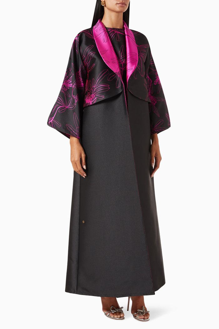 

Jacquard Print Abaya in Mikado, Pink