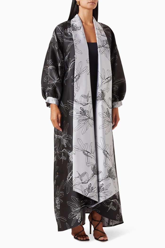 

Two-tone Jacquard Print Abaya in Mikado, Grey