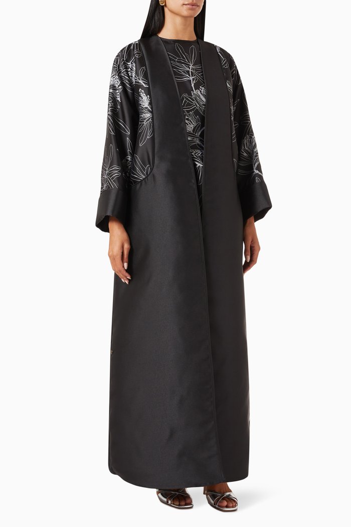

Jacquard Print Abaya in Mikado, Grey