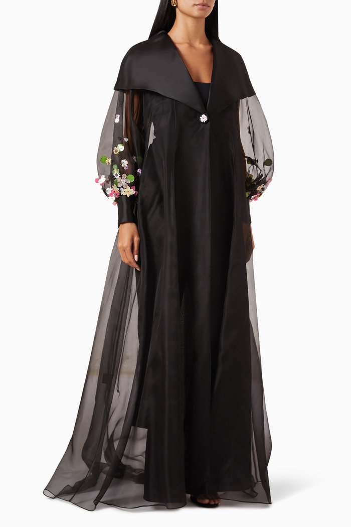 

Floral Abaya in Organza, Black