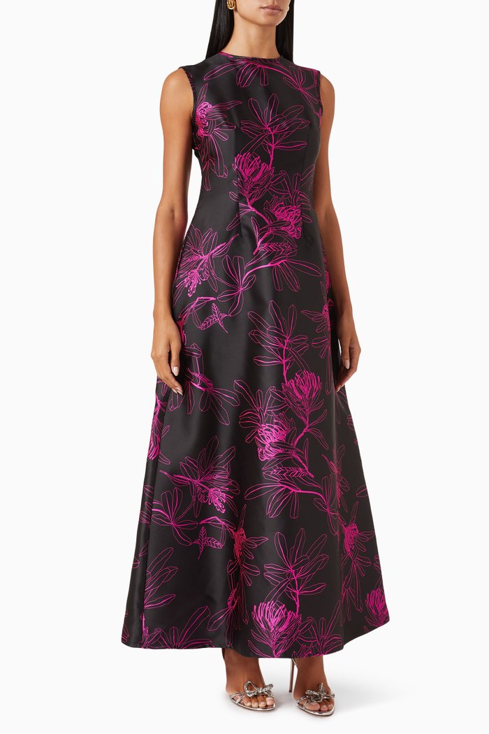 

Jacquard Print Dress in Satin, Pink