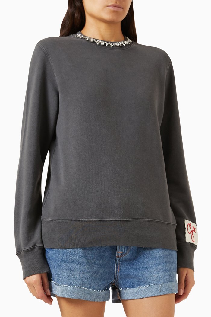 

Distressed Crystal Sweatshirt in Cotton, Grey