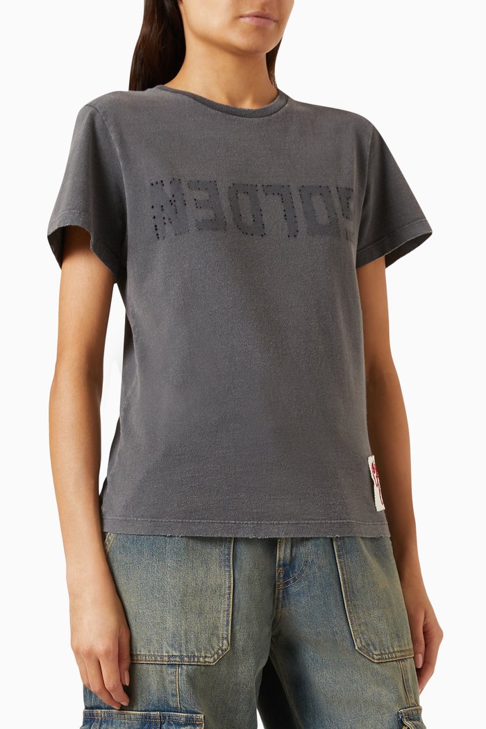 

Distressed Slim-fit T-shirt in Cotton, Grey