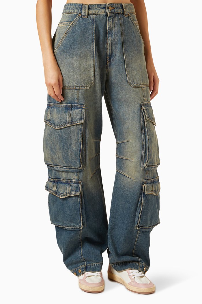 

Distressed Baggy Cargo Jeans in Denim, Blue