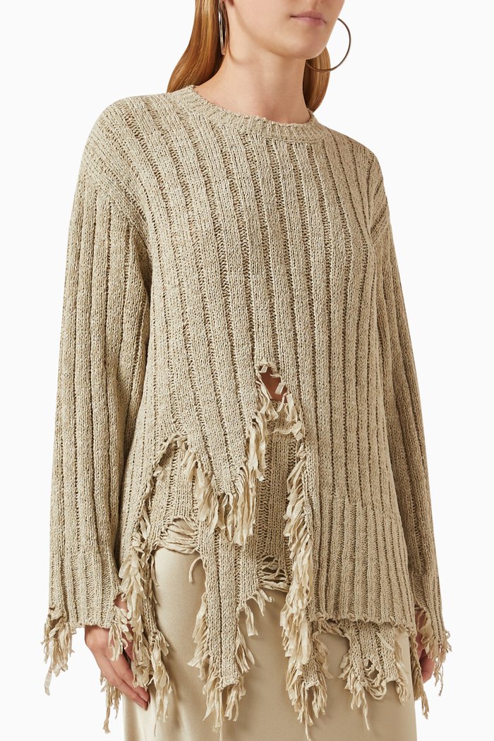 

Relica Frayed Sweater in Wool-blend Knit, Green