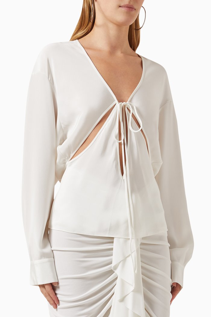 

Triquetra Front-tie Shirt in Silk, White