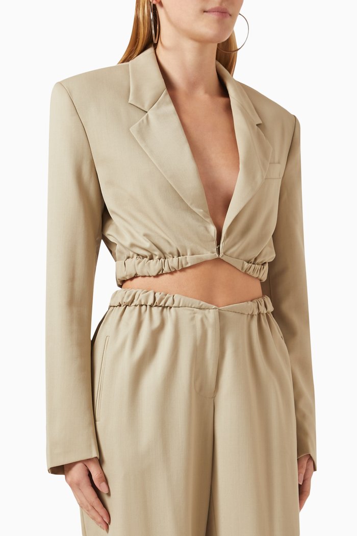 

Contorta Crop Blazer in Wool-suiting, Neutral
