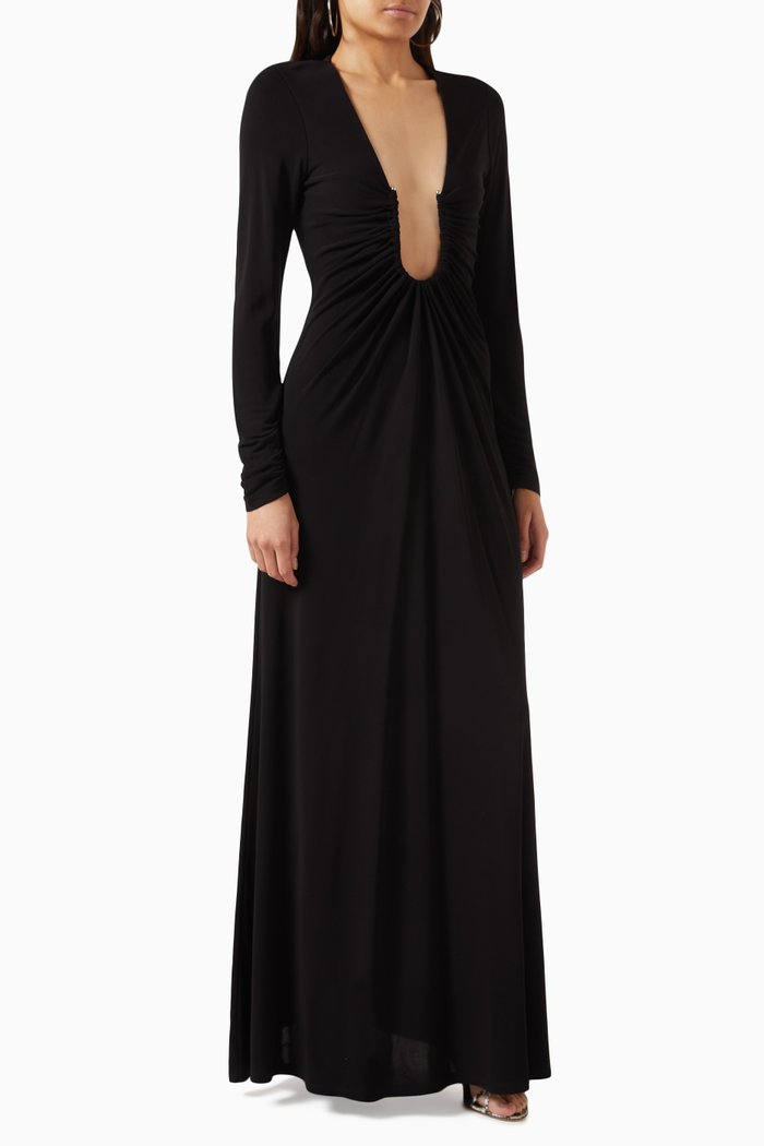 

Arced Palm Maxi Dress in Viscose, Black