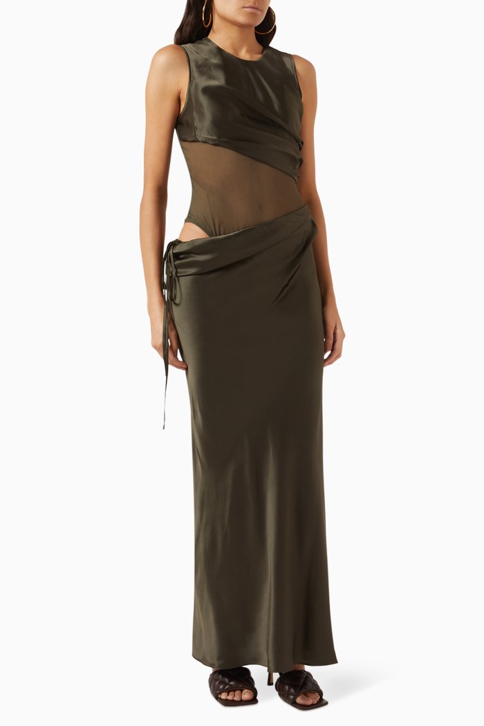

Verdant Falls Maxi Dress in Silk, Brown