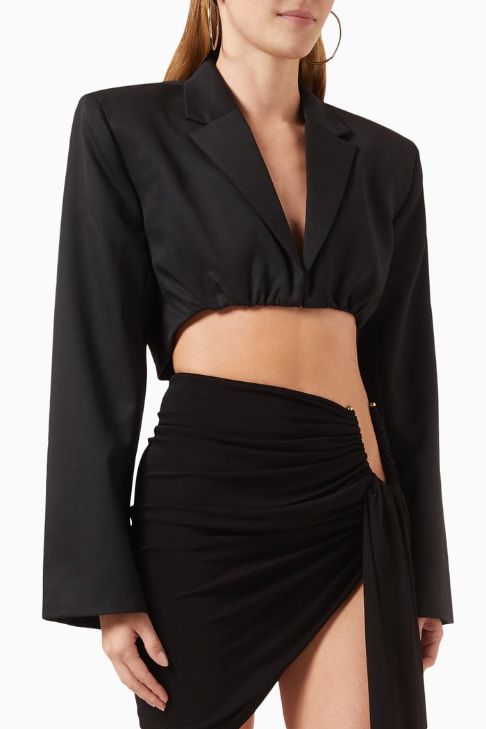 

Scylla Crop Blazer in Wool-blend, Black