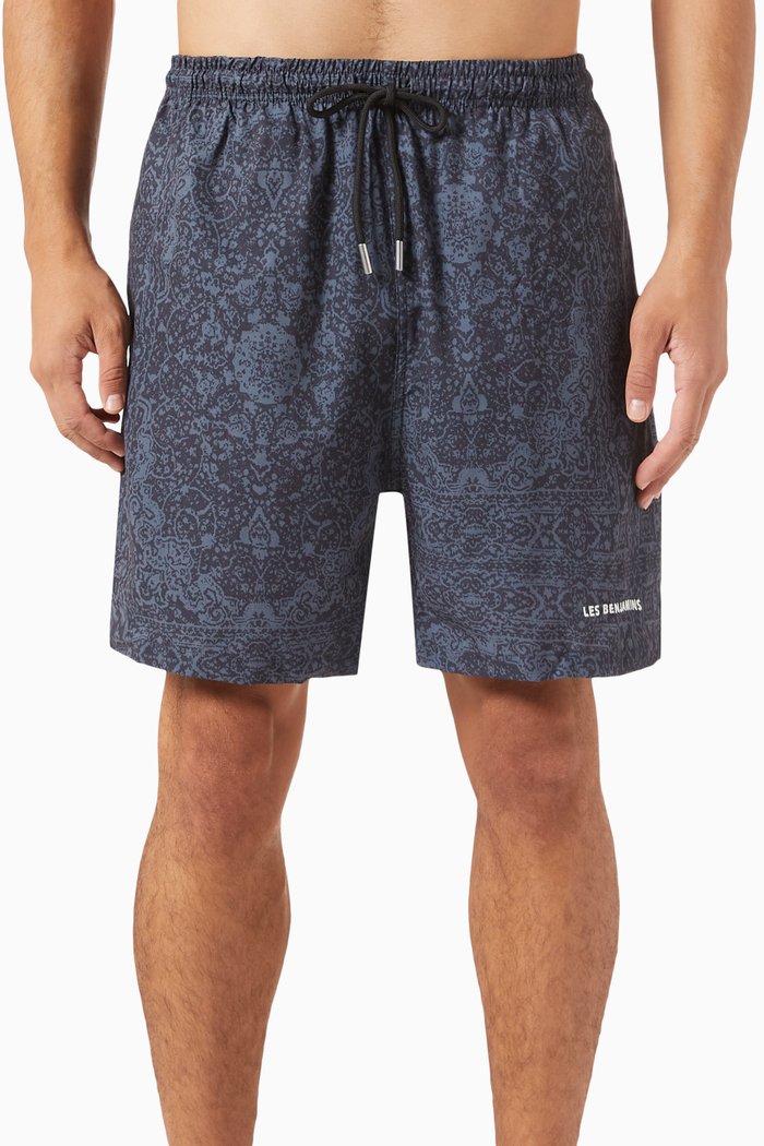 

008 Graphic-print Logo-embroidered Swim Shorts, Black