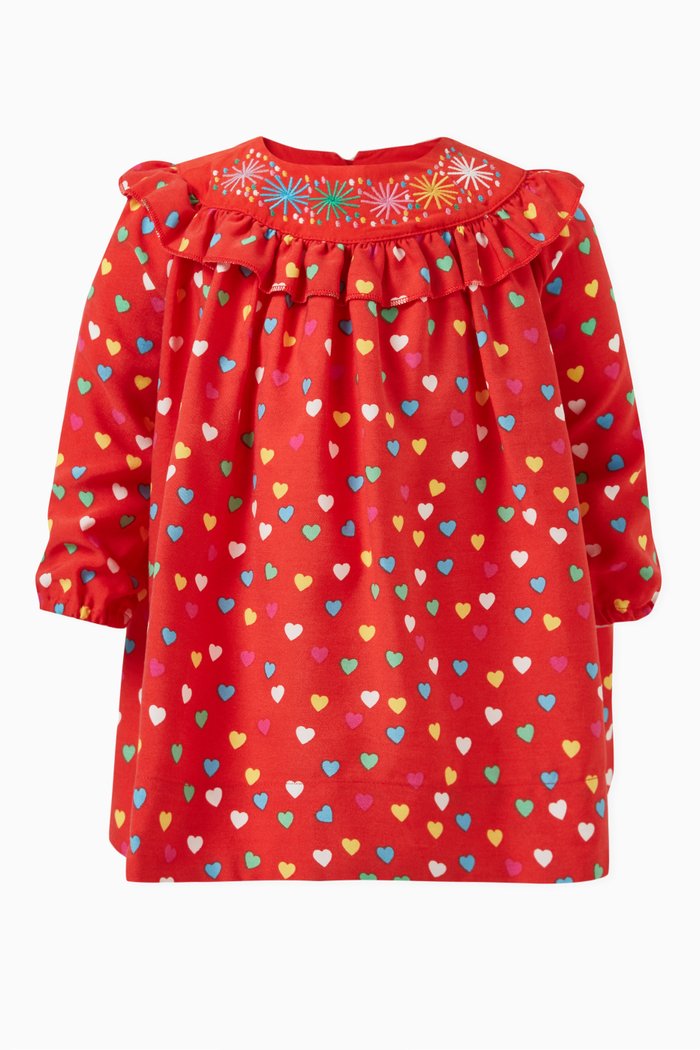 

Heart Print Dress in Organic Cotton, Red