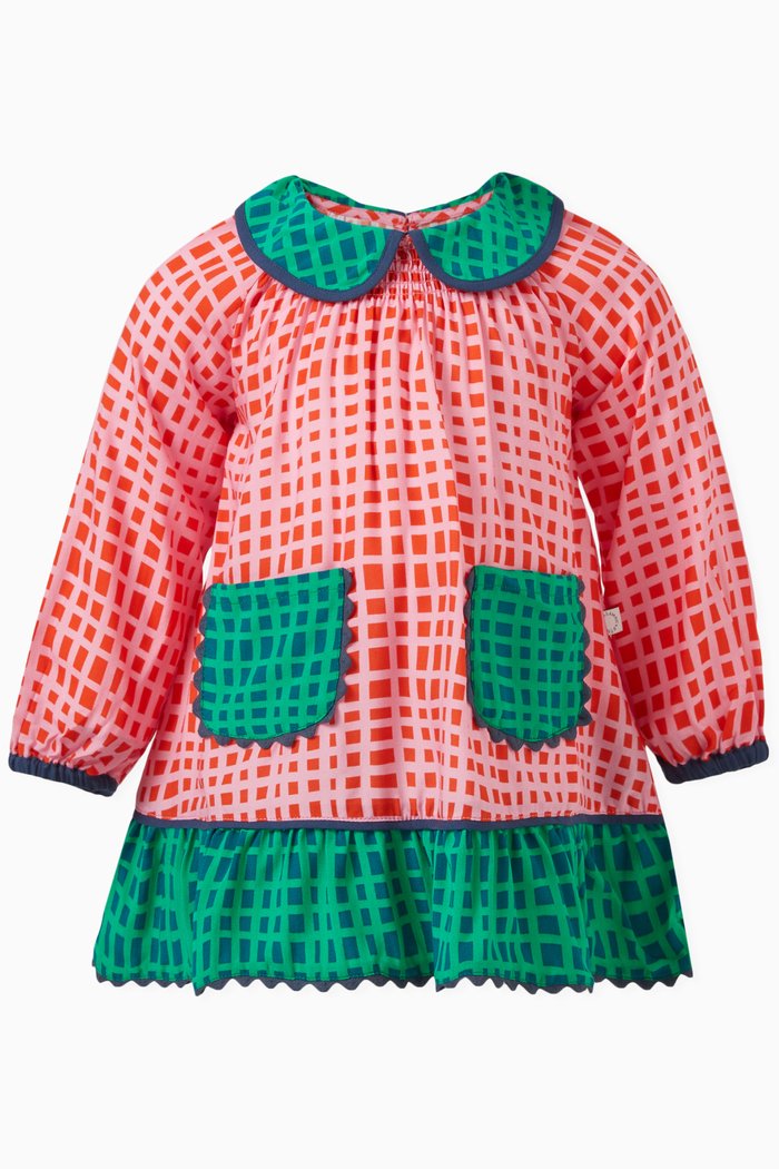 

Chequered Long Sleeved Dress in Viscose, Pink