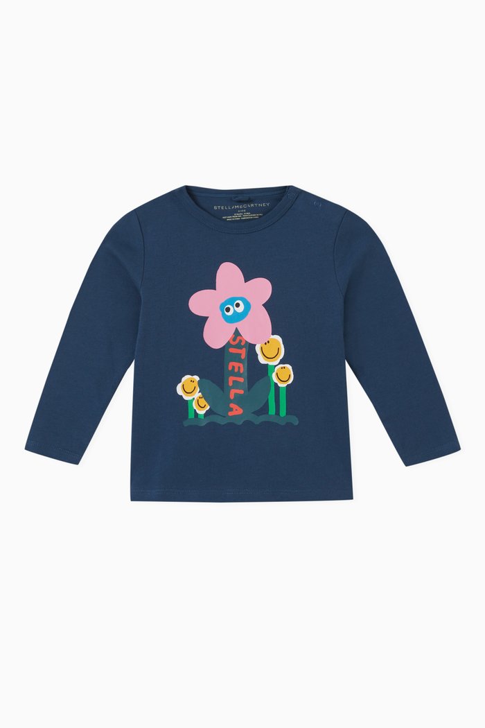 

Floral-print T-shirt in Cotton, Blue