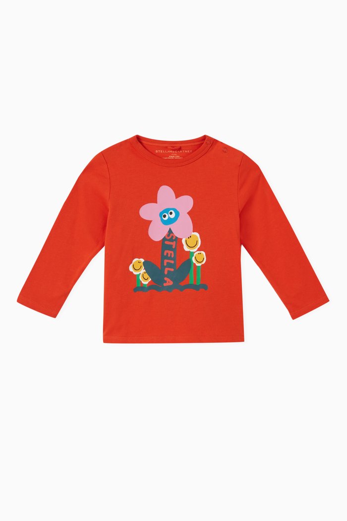 

Floral-print T-shirt in Cotton, Orange