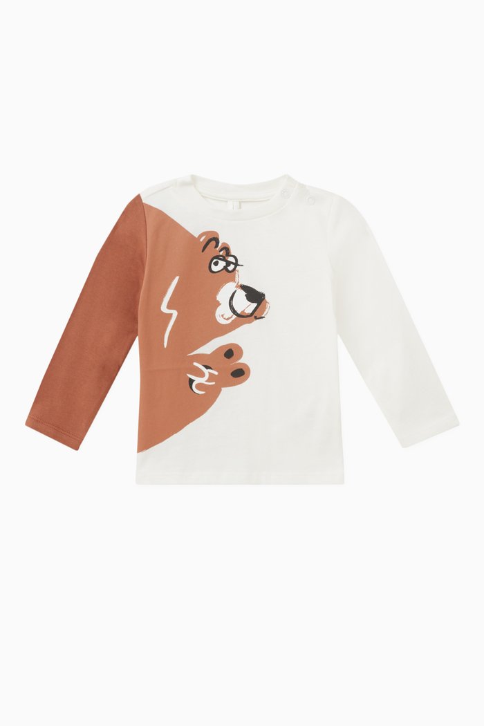 Bear Print T-shirt in Organic Cotton, Neutral