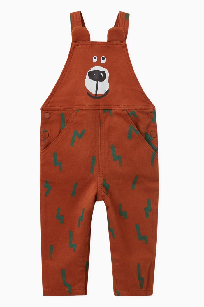 

Bear-print Dungarees in Cotton, Brown