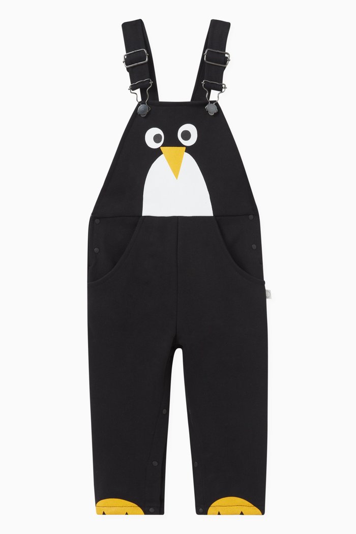 

Penguin Print Dungarees in Organic Cotton, Black