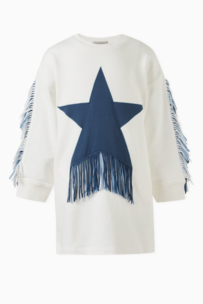 Star-print Fringed Sweatshirt in Cotton, Neutral