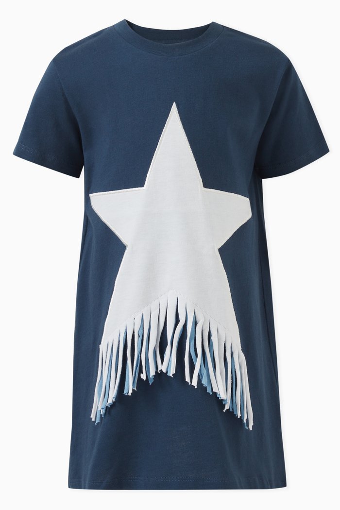 

Star-print Fringed Dress in Cotton, Blue
