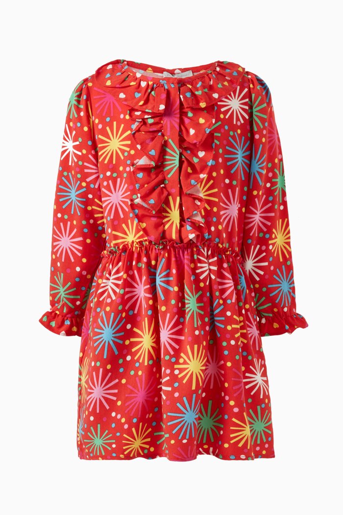 

Star Print Dress in Organic Cotton, Red