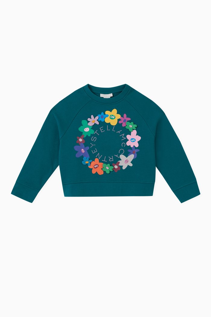 Floral-print Sweatshirt in Cotton, Blue