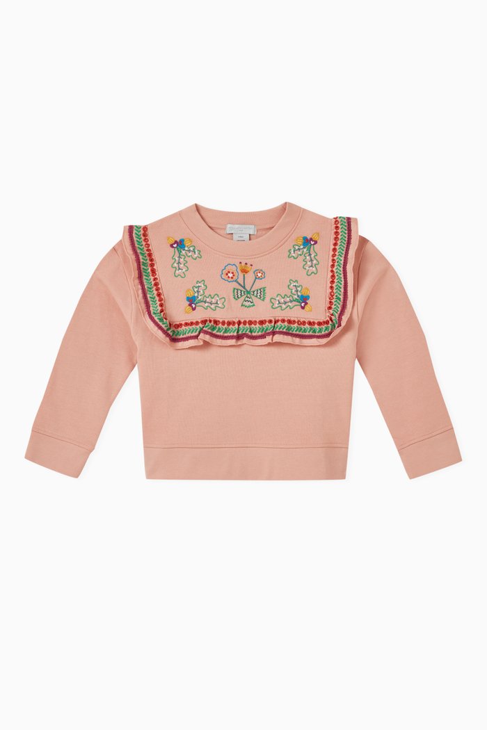 

Floral Embroidered Sweatshirt in Organic Cotton, Pink