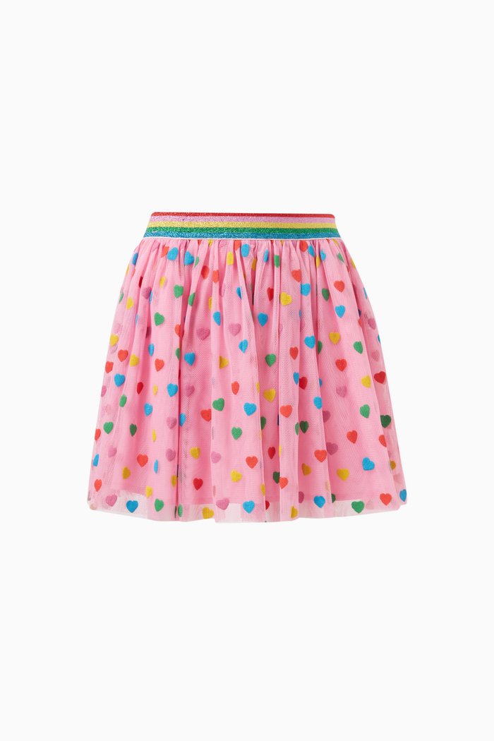 

Hearts-print Skirt in Mesh, Pink