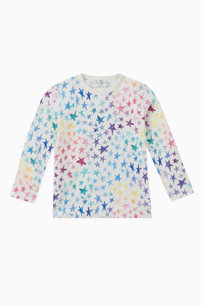 Star Print T-shirt in Organic Cotton Cersey, Neutral