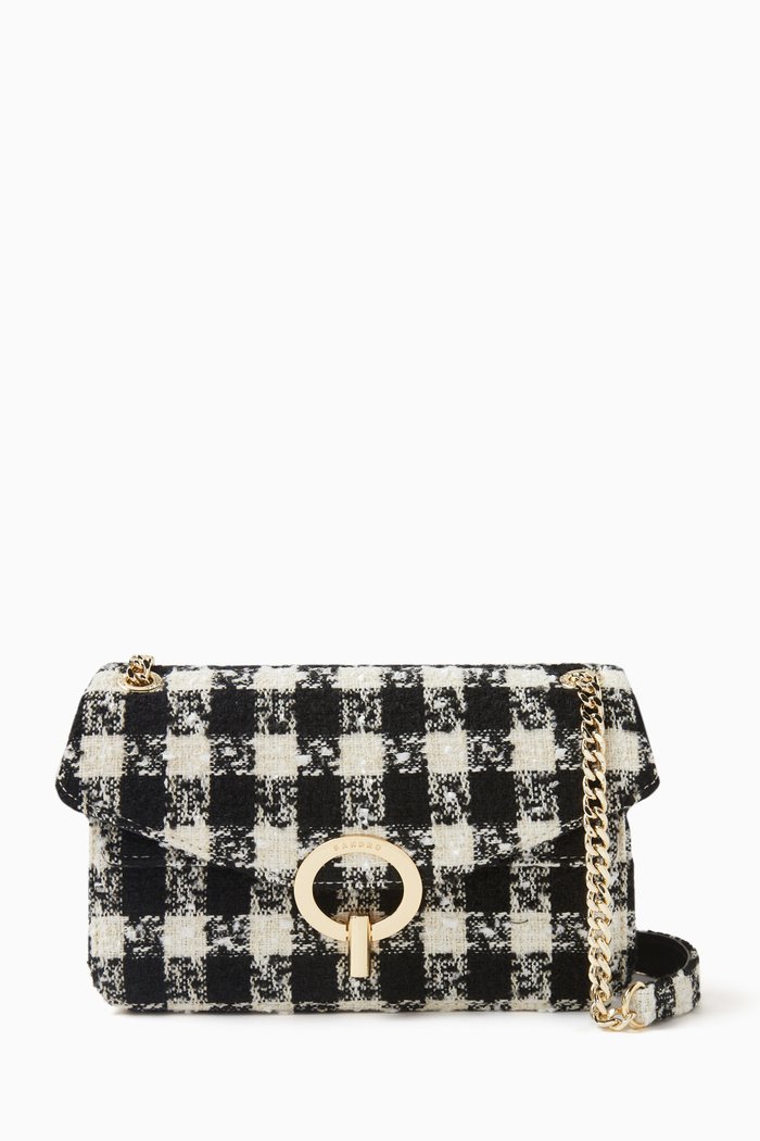 

Yza Shoulder Bag in Houndstooth Tweed, Black