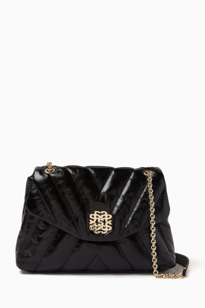 

Mila Shoulder Bag in Quilted Calfskin Leather, Black