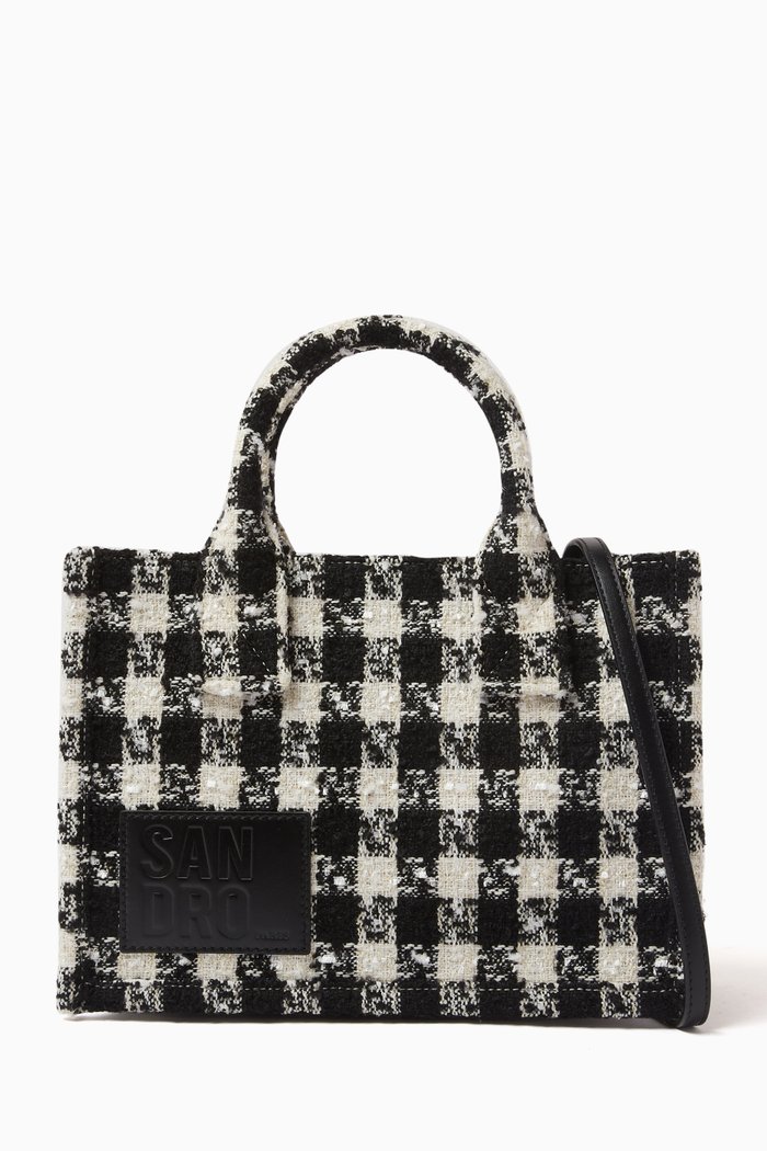 

Small Kasbah Tote Bag in Houndstooth Tweed, Black