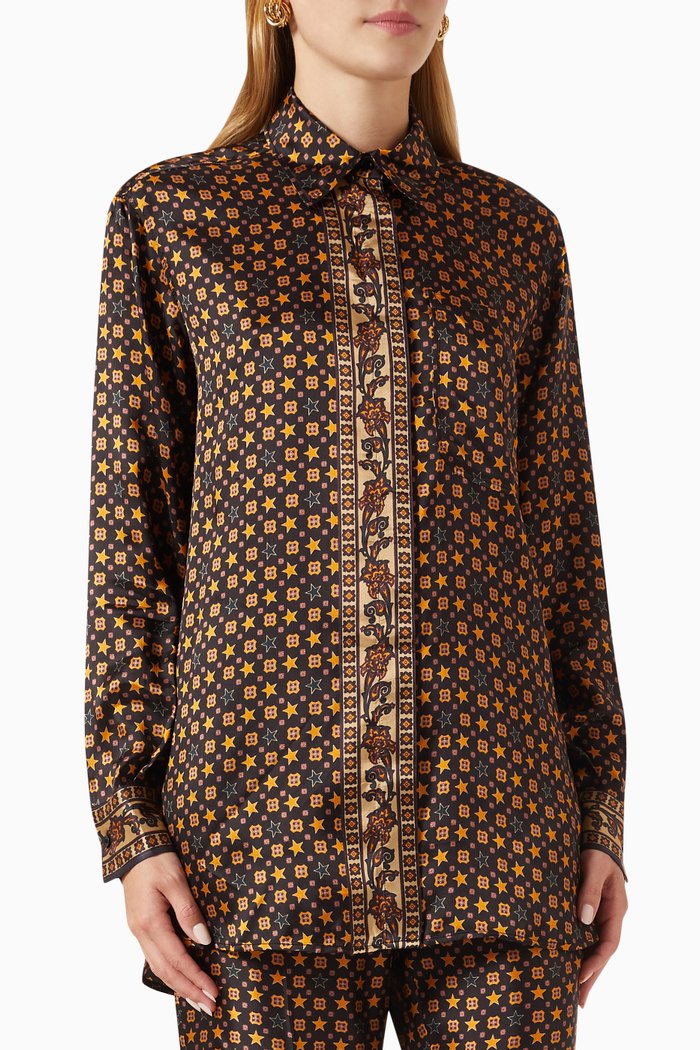 

Printed Shirt in Satin, Black