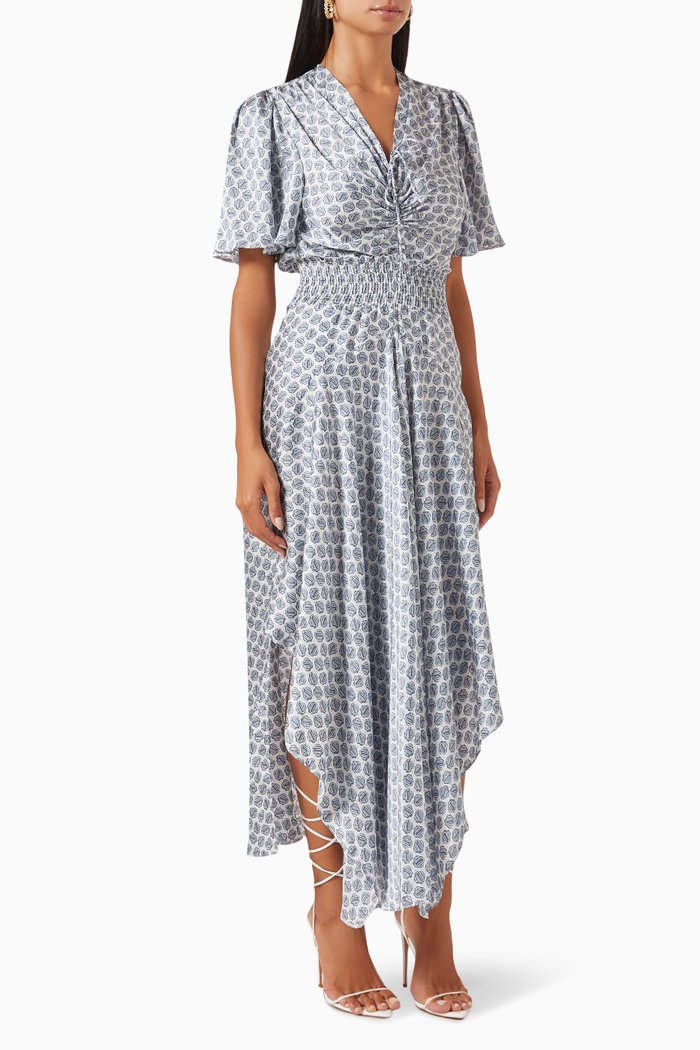 

Rachelona All-over Logo Maxi Dress in Satin, Blue