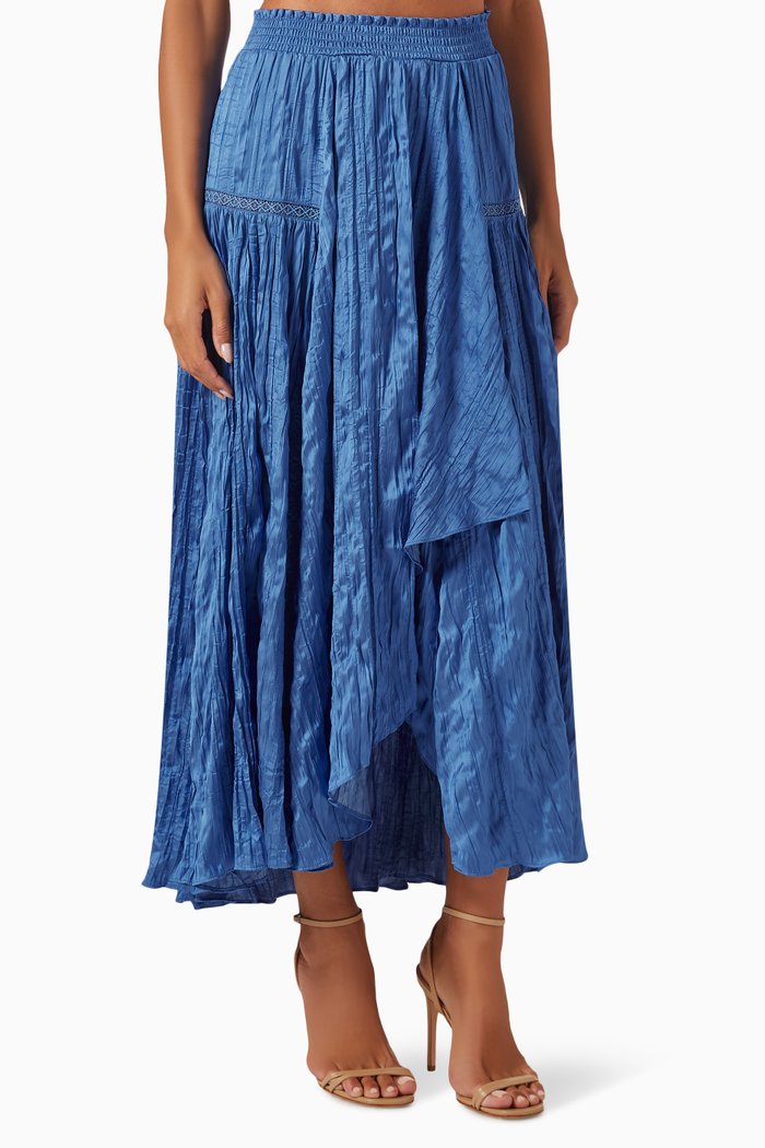 

Japra Midi Skirt in Waffle-effect Satin, Blue