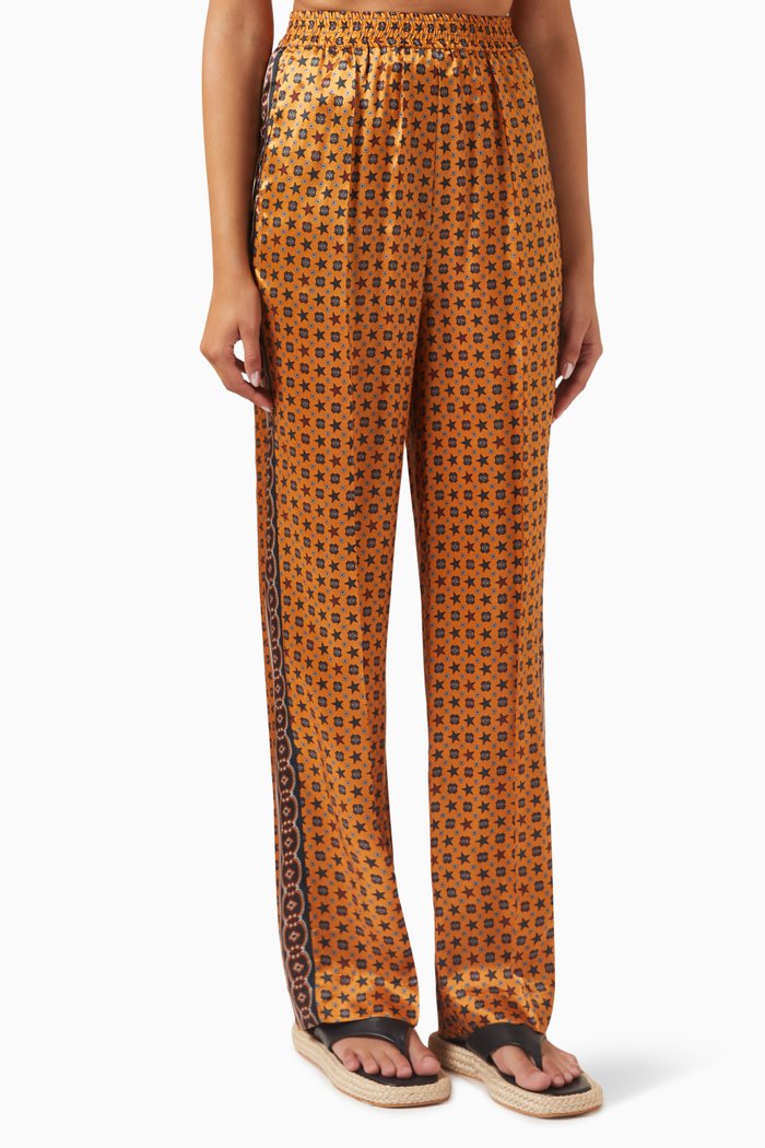 

Printed Pants in Satin, Brown